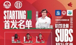 直播入口-足协杯第5轮上海申花vs河南队首发及替补队员名单